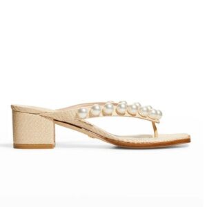 Stuart Weitzman Tan Goldie Heels with Pearl Embellishments Sz 9m